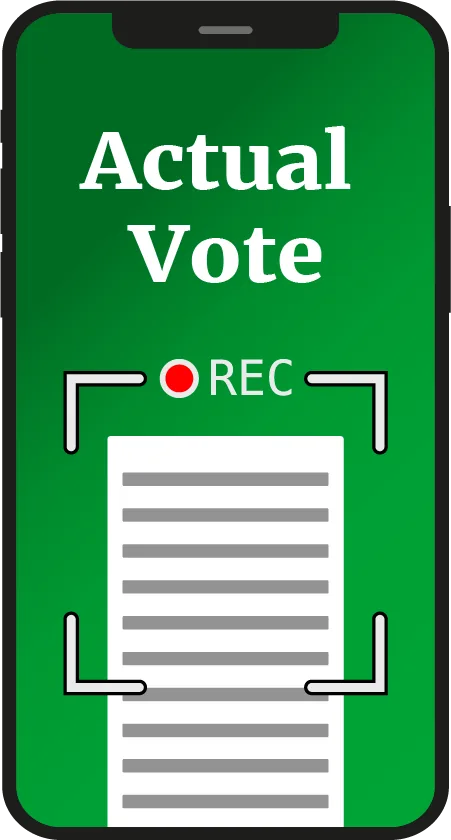 The Actual Vote app open on a smartphone, ready to verify a precinct's reported totals.