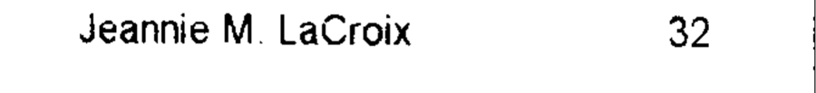 The line from the precinct 709 poll tape reading Jeannie M. LaCroix 32