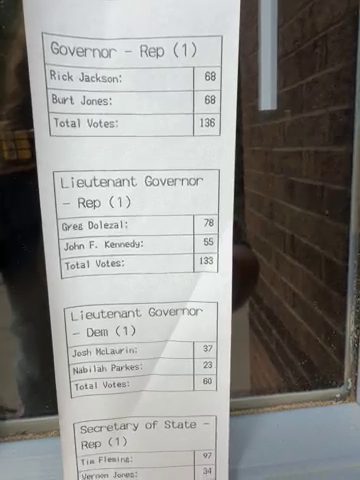 The poll tape frame from tape 5107 showing the Secretary of State - Rep contest, with Tim Fleming at 97