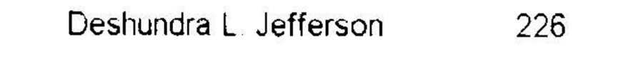 The line from the precinct 101 poll tape reading Deshundra L. Jefferson 226