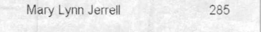 The line from the precinct 102 poll tape reading Mary Lynn Jerrell 285