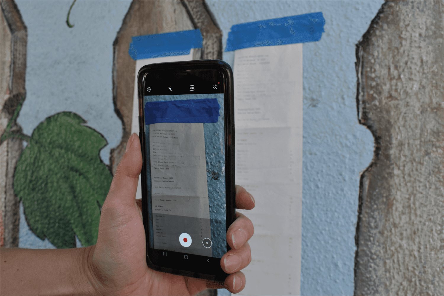 An Actual Vote user about to video-record a poll tape