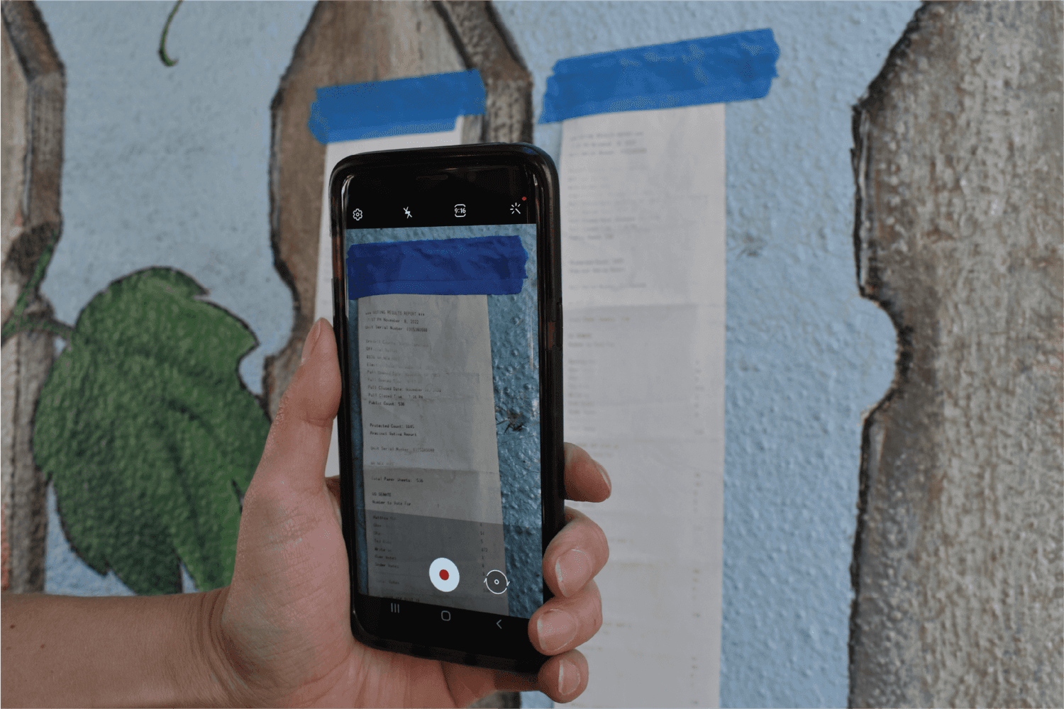 An Actual Vote user about to video-record a poll tape