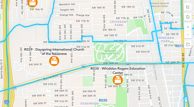 Zoomed precinct map showing precinct R030 — Whiddon Rogers Education Center